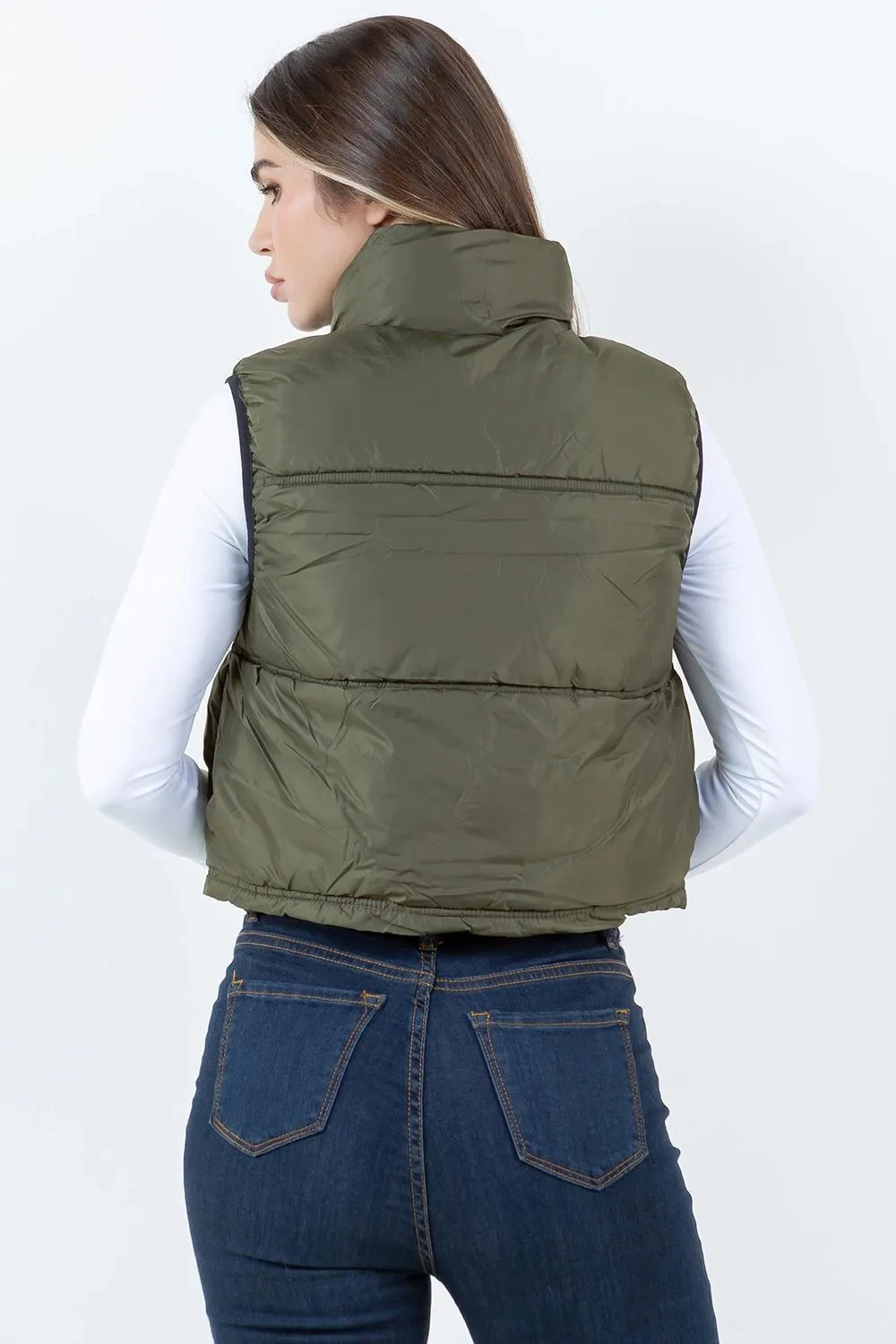 Cropped Puffer Vest Olive