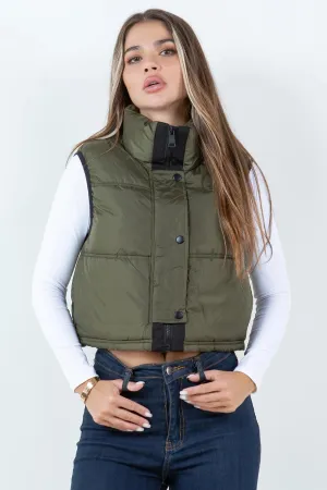 Cropped Puffer Vest Olive