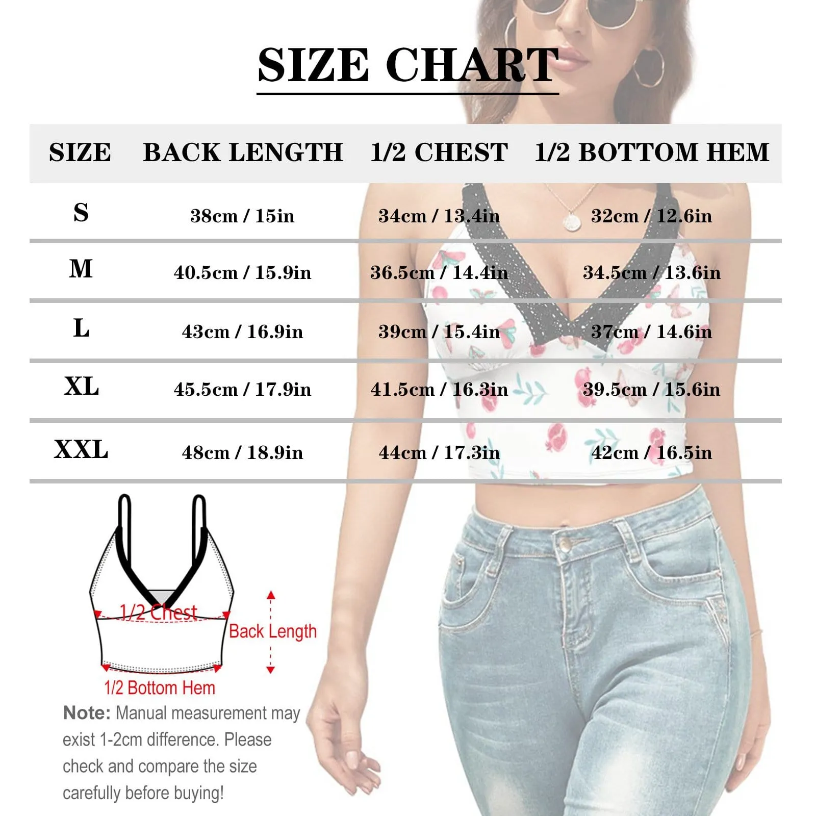 Custom Face Tops Rainbow Blue Women's V-Neck Crop Camisole Top
