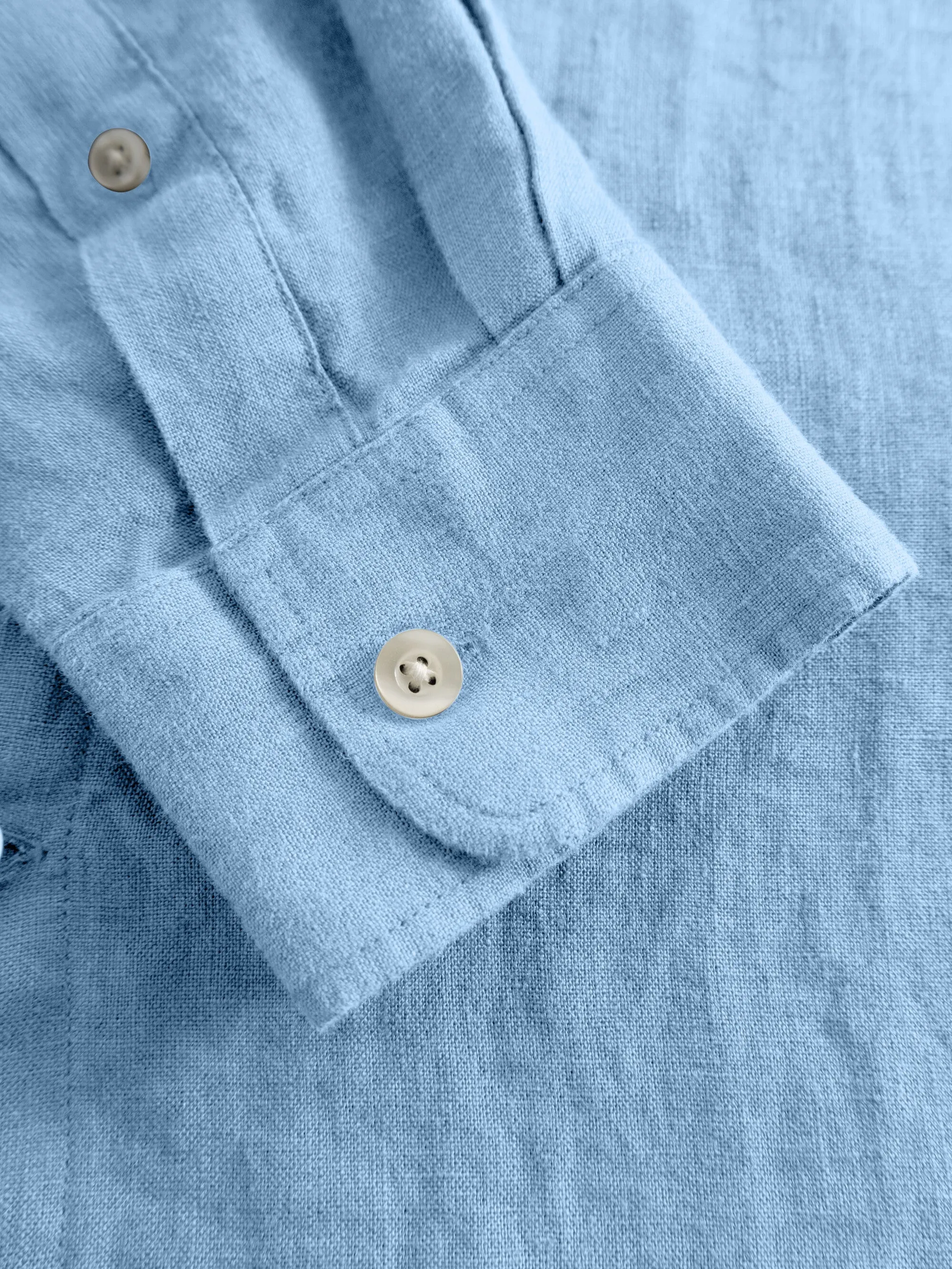 Custom fit linen stand collar shirt - Airy Blue