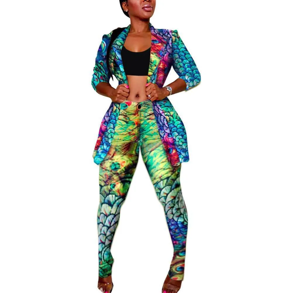 Deep V-neck T-shirts Print Skinny Pants Set