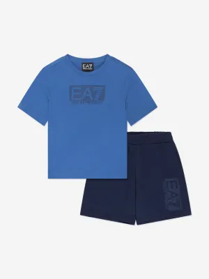 EA7 Emporio Armani Boys Train Visibility T-Shirt And Shorts Set in Blue