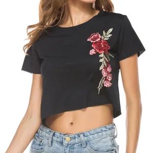 Embroidery Floral Crop Top Shirt