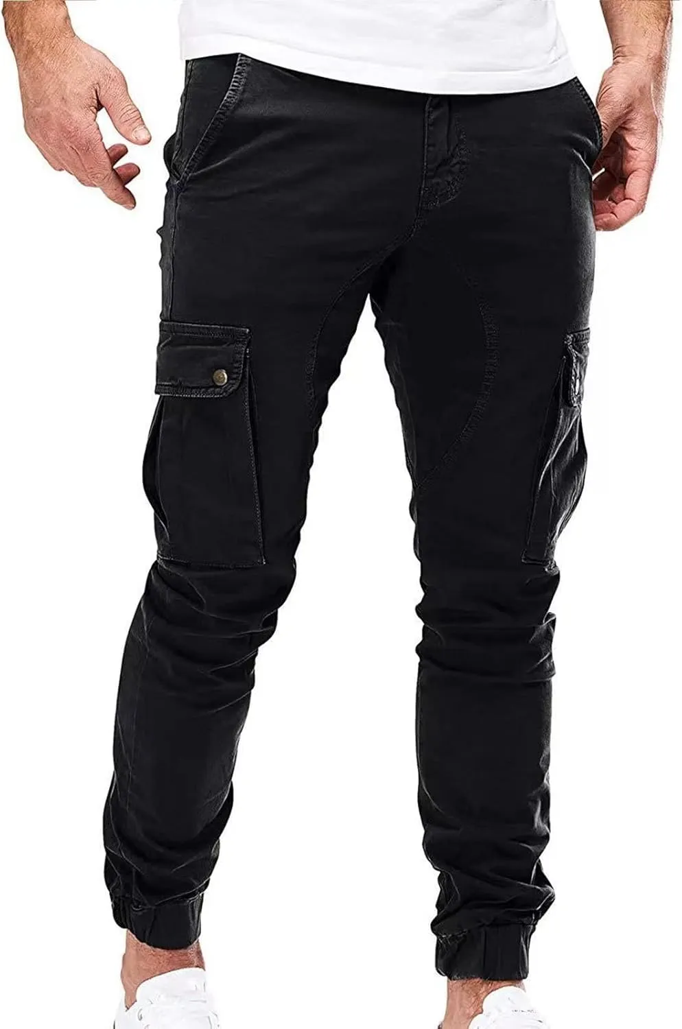 evzosrz Men's Multi Pocket Slim Fit Cargo Pants Military Outdoor Joggers Hiking Trousers Lightweight Closed Bottom Pant