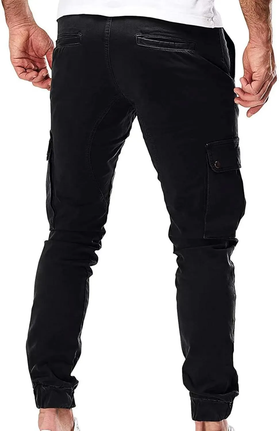 evzosrz Men's Multi Pocket Slim Fit Cargo Pants Military Outdoor Joggers Hiking Trousers Lightweight Closed Bottom Pant