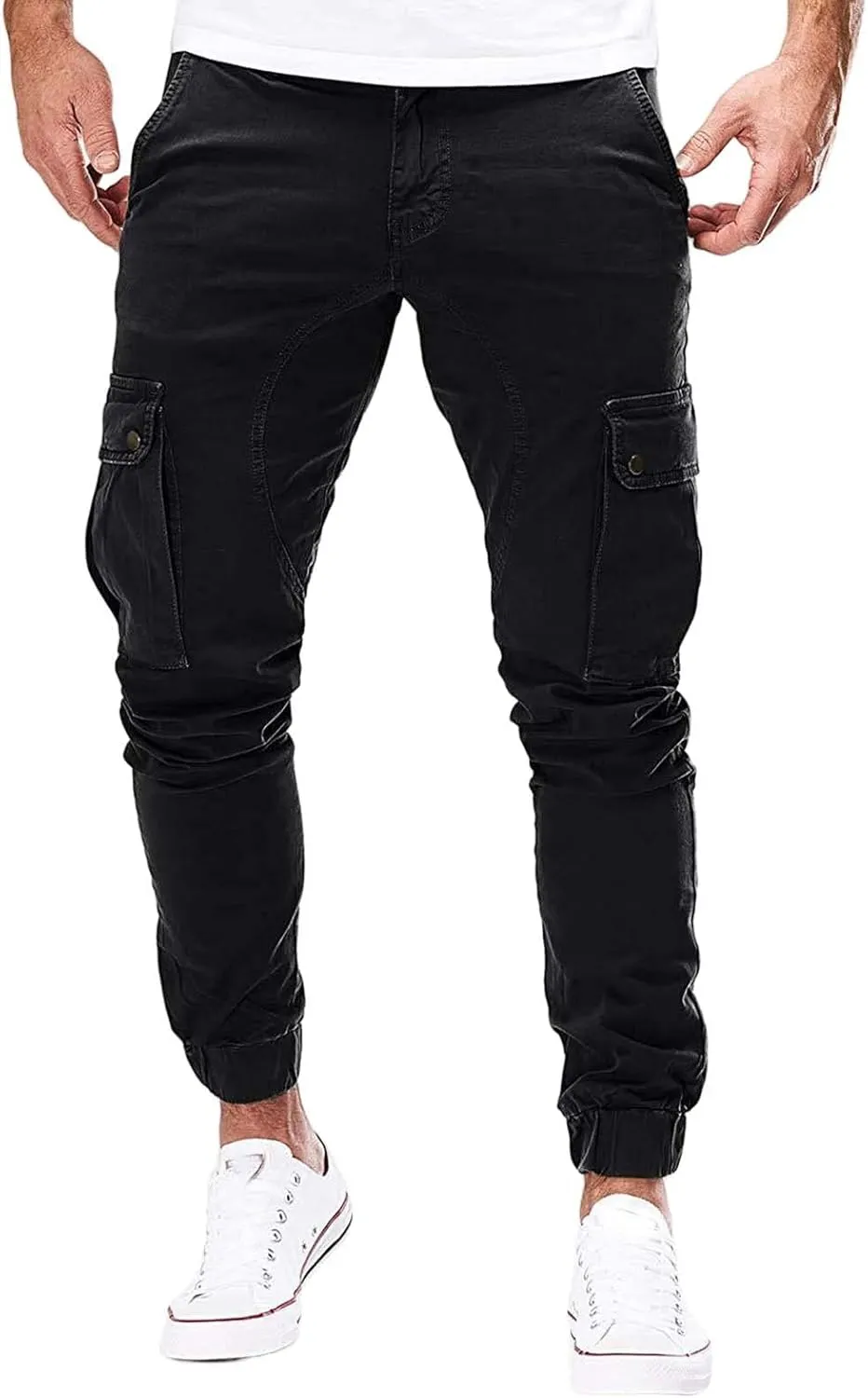 evzosrz Men's Multi Pocket Slim Fit Cargo Pants Military Outdoor Joggers Hiking Trousers Lightweight Closed Bottom Pant