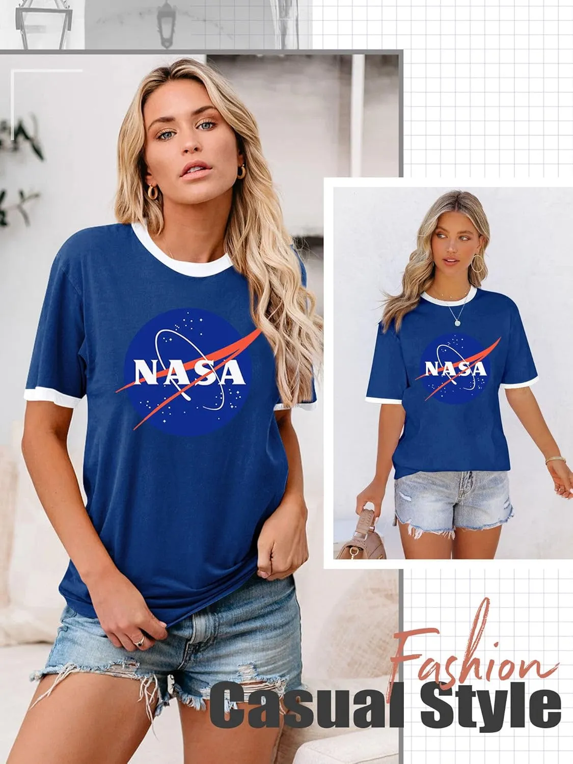 Ezcosplay Women Long Sleeve NASA Pullover Hoodie Space Graphic Sweatshirt with Pocket