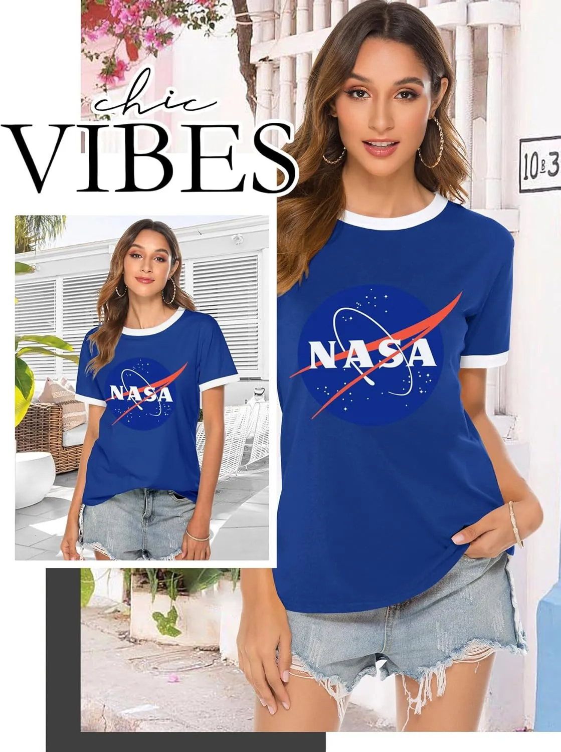 Ezcosplay Women Long Sleeve NASA Pullover Hoodie Space Graphic Sweatshirt with Pocket