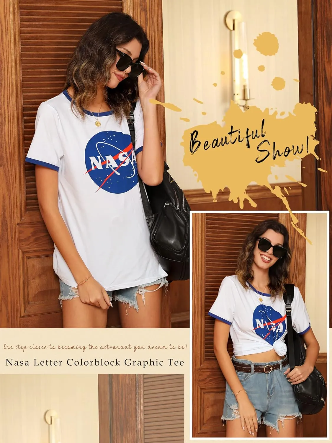 Ezcosplay Women Long Sleeve NASA Pullover Hoodie Space Graphic Sweatshirt with Pocket