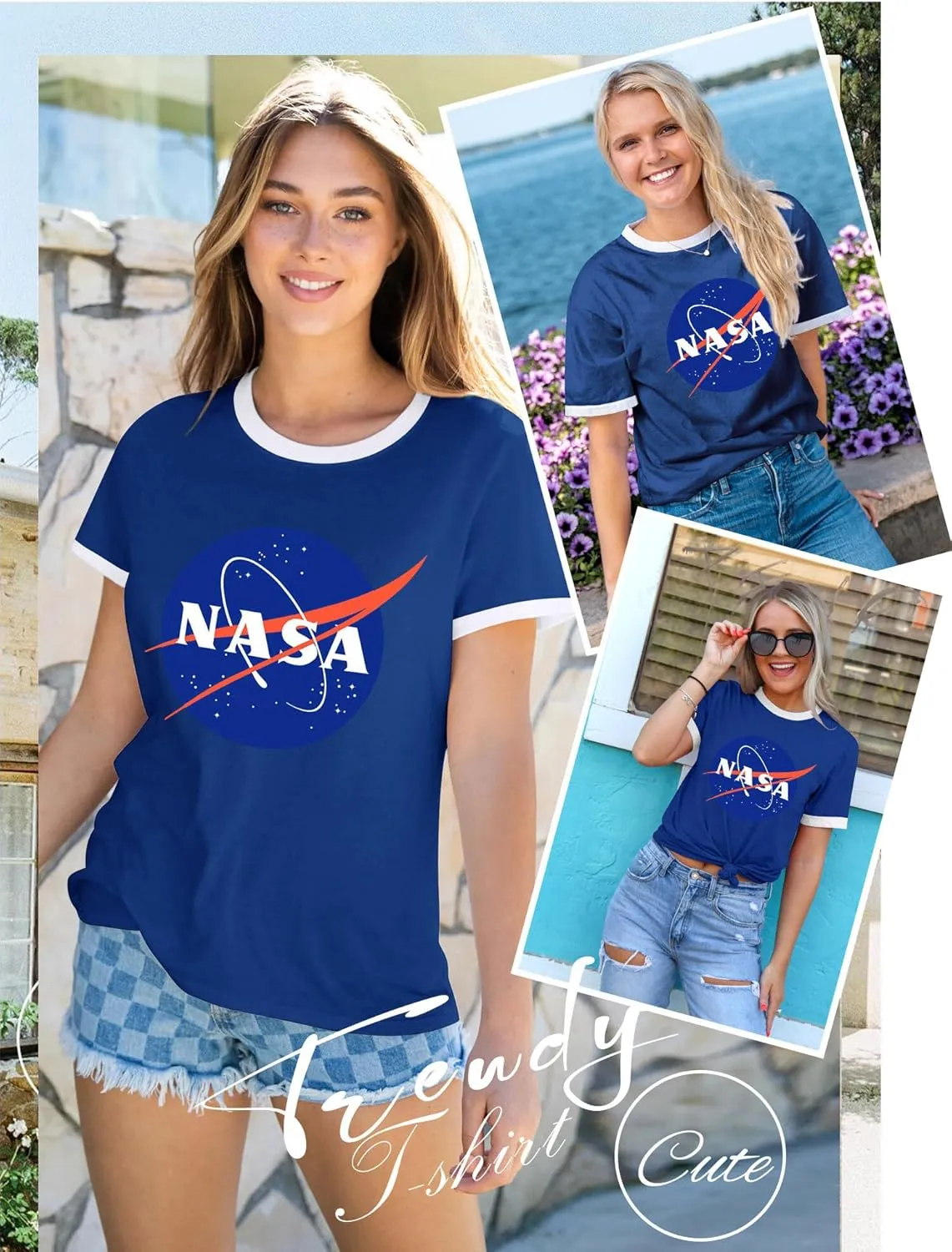 Ezcosplay Women Long Sleeve NASA Pullover Hoodie Space Graphic Sweatshirt with Pocket