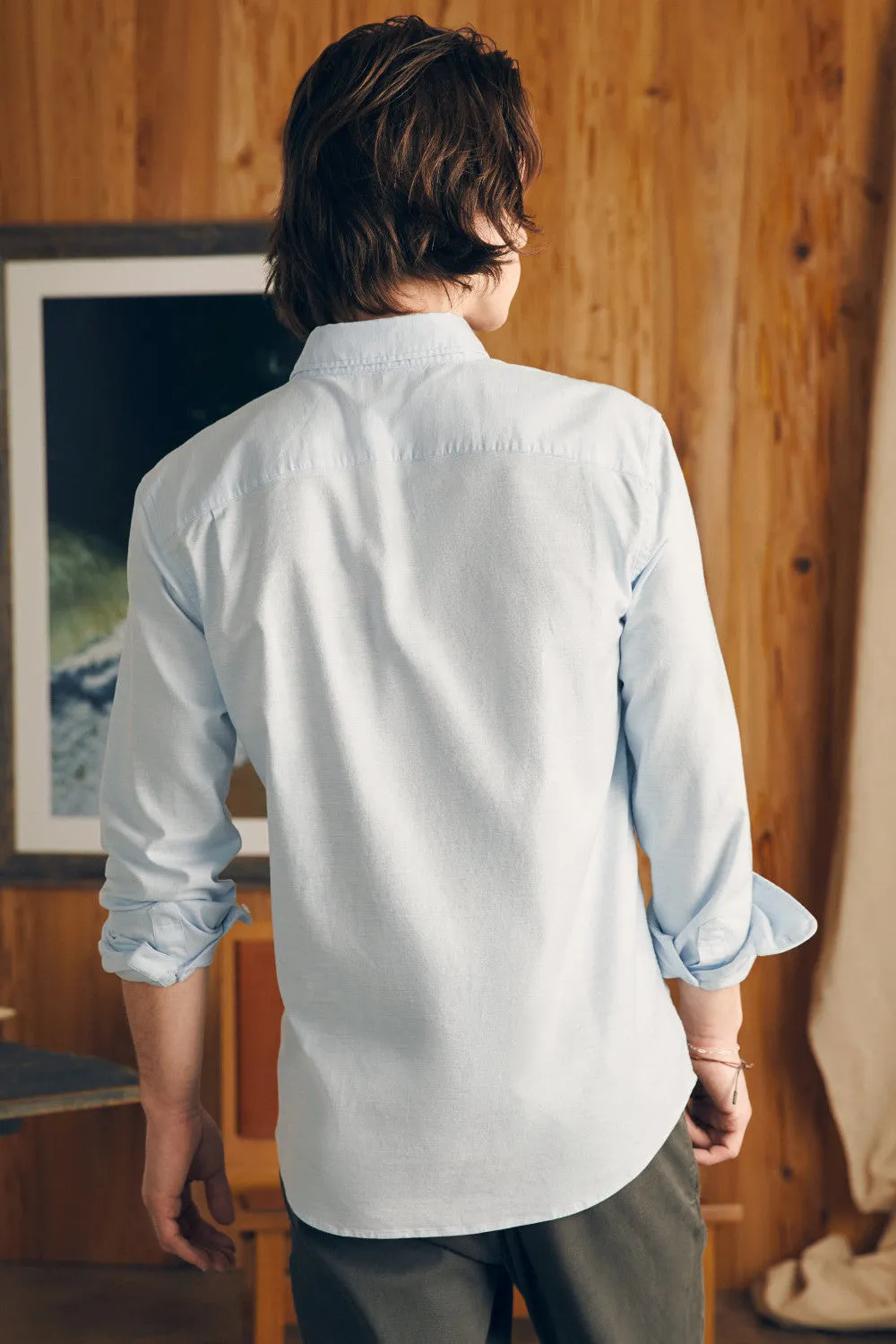 Faherty Short Sleeve Supima Oxford Shirt in Blue Heather
