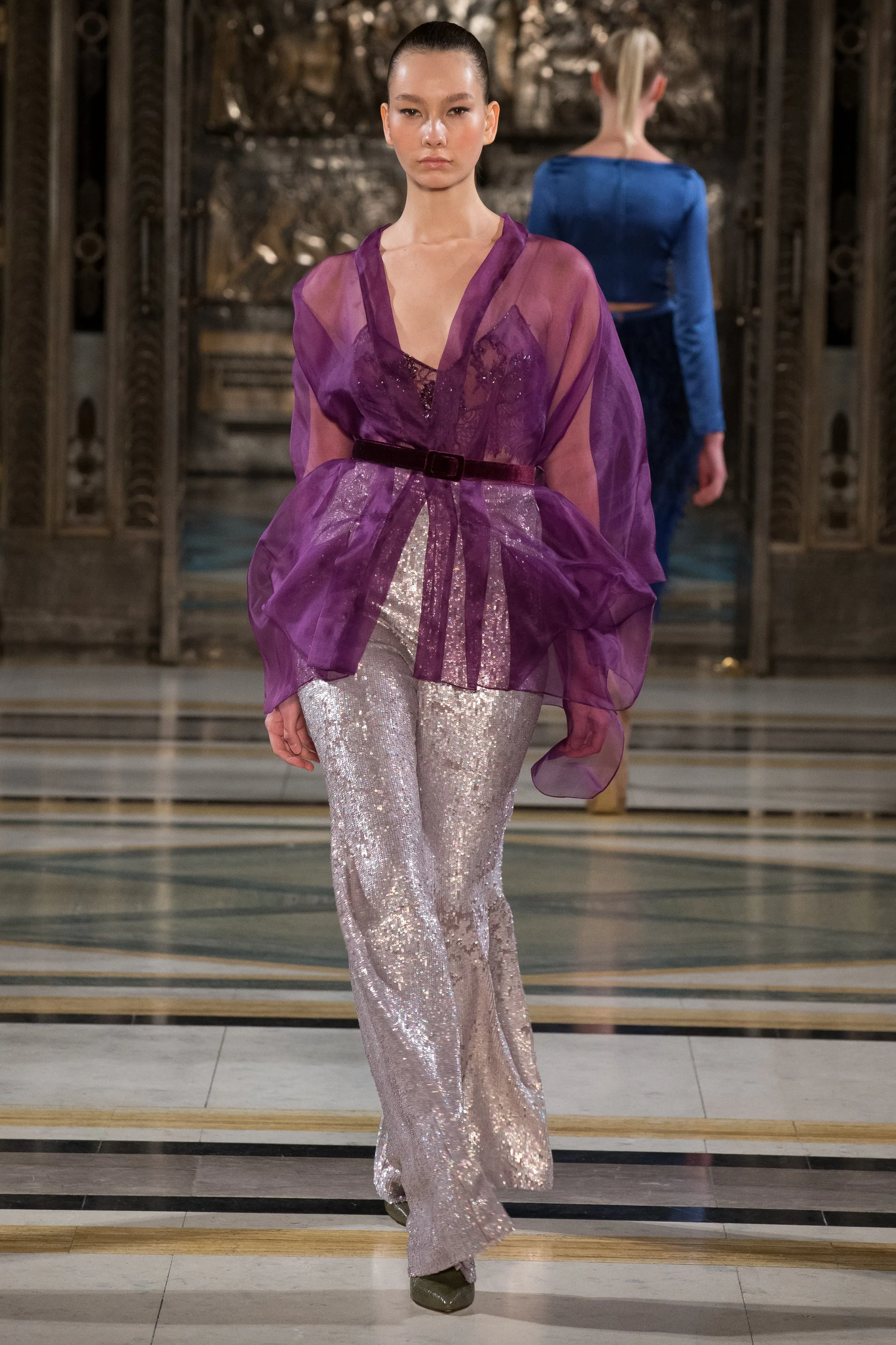 Flared Silk Sequin Pants