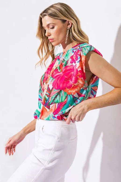 Floral Printed Vibrant Muscle Sleeve Top