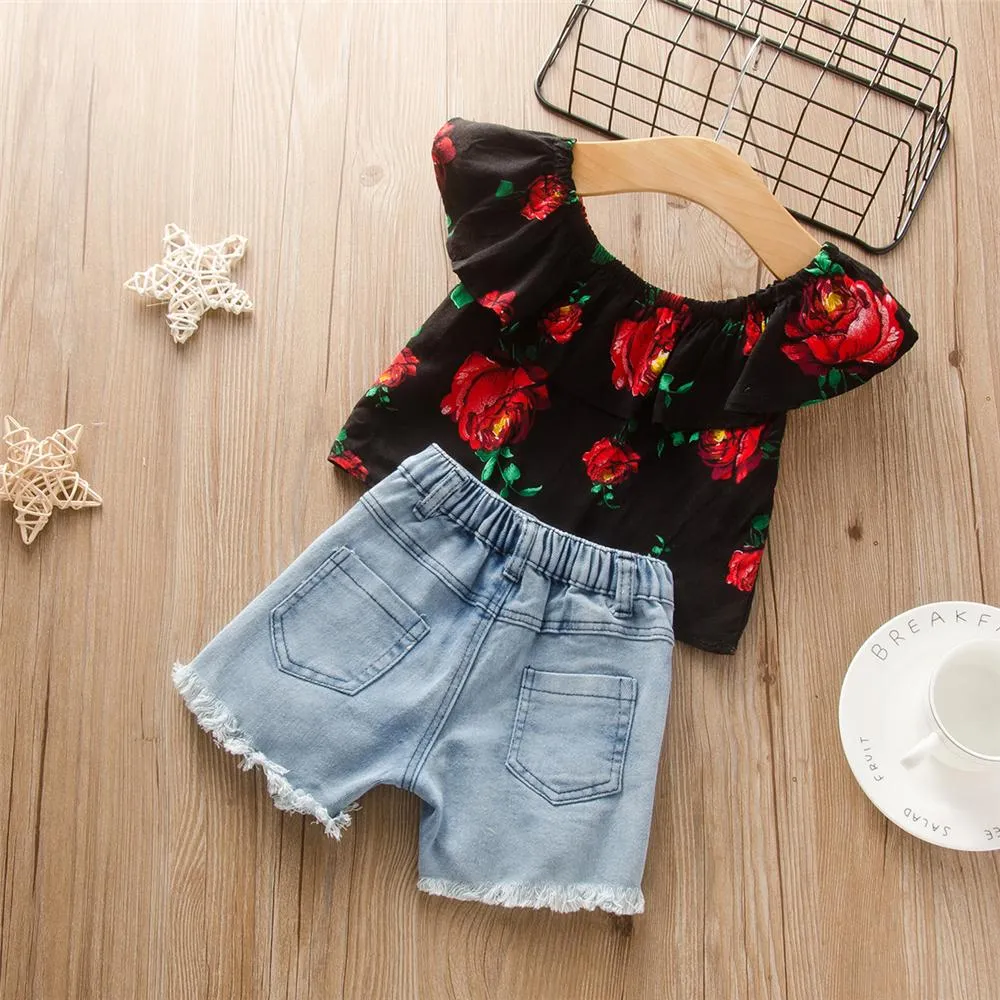 Girls Floral Printed Sleeveless Shorts & Denim Shorts Girls Clothing Wholesale