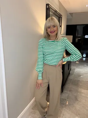 Griselda Jersey Top - Green/Off-White Stripe