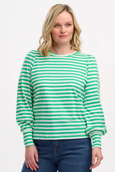 Griselda Jersey Top - Green/Off-White Stripe