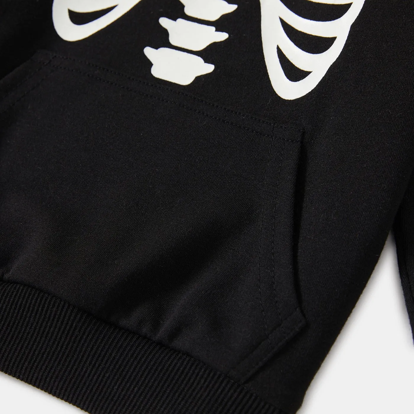 Halloween Glow In The Dark Skeleton Print Black Family Matching Long-sleeve Hoodies