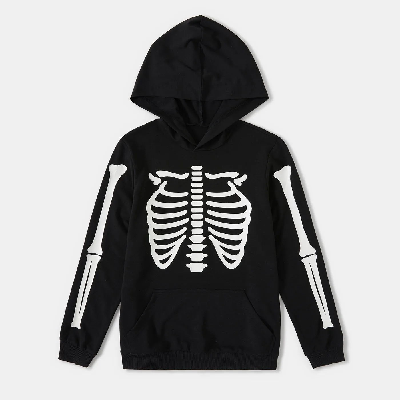 Halloween Glow In The Dark Skeleton Print Black Family Matching Long-sleeve Hoodies