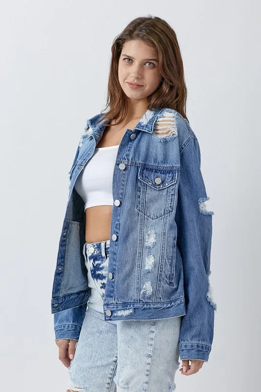 Heavy Distress Relaxed Denim Jacket