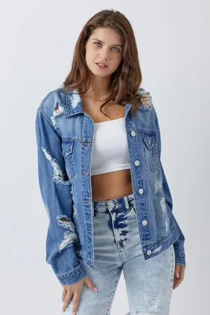 Heavy Distress Relaxed Denim Jacket