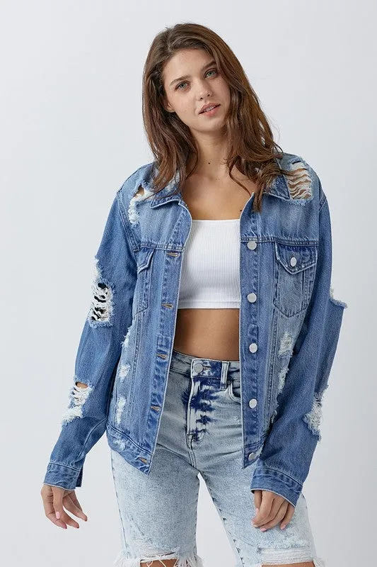 Heavy Distress Relaxed Denim Jacket