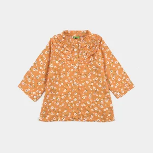 Infant Girls Viscose Printed Top-Mustard