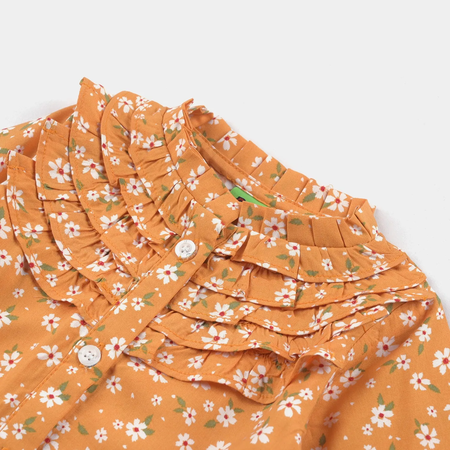 Infant Girls Viscose Printed Top-Mustard