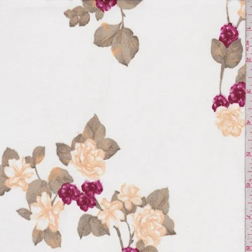 ITY Ivory/Golden/Berry Floral Sprig Jersey Knit Fabric