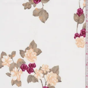 ITY Ivory/Golden/Berry Floral Sprig Jersey Knit Fabric