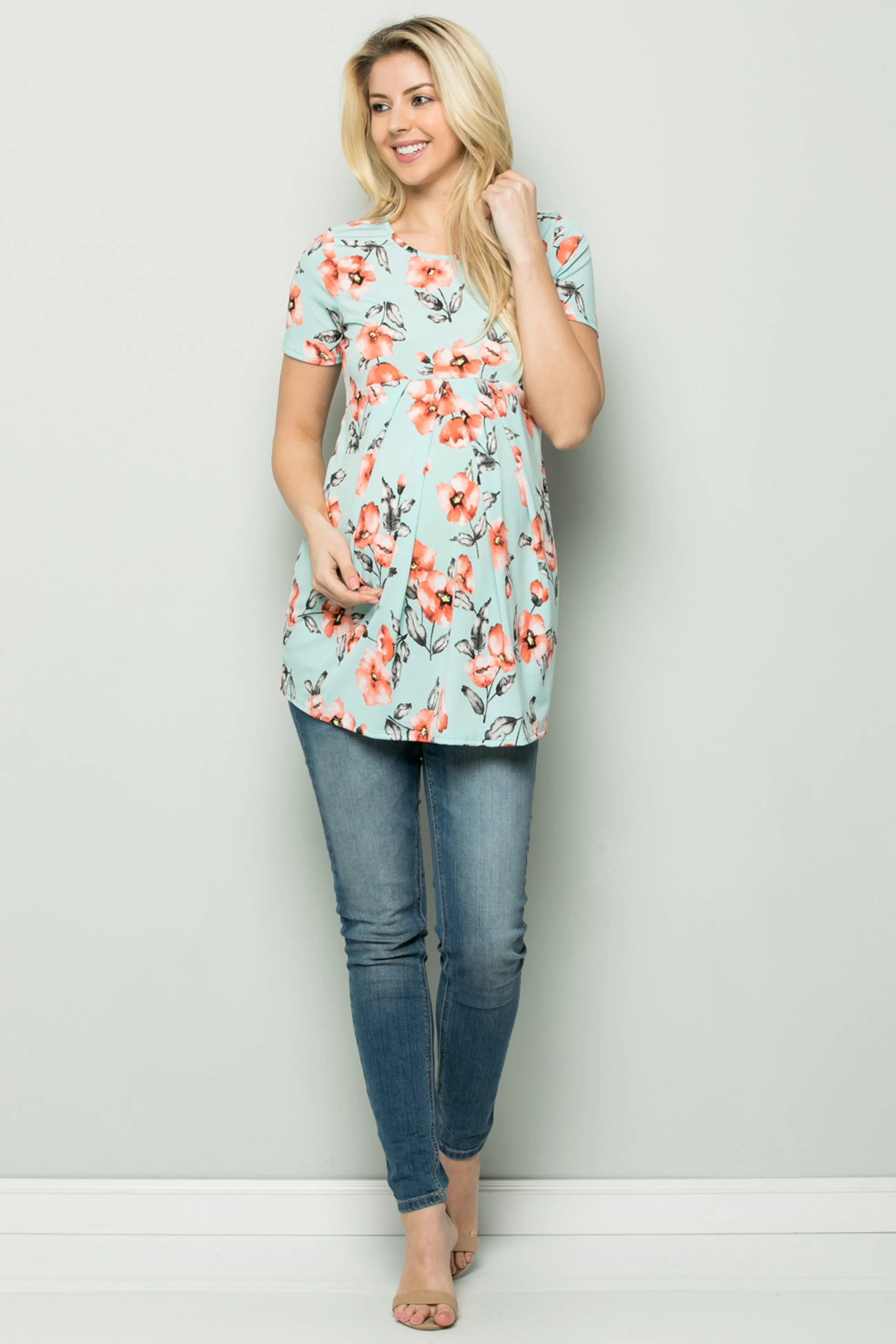 Jade Floral Pleated Top