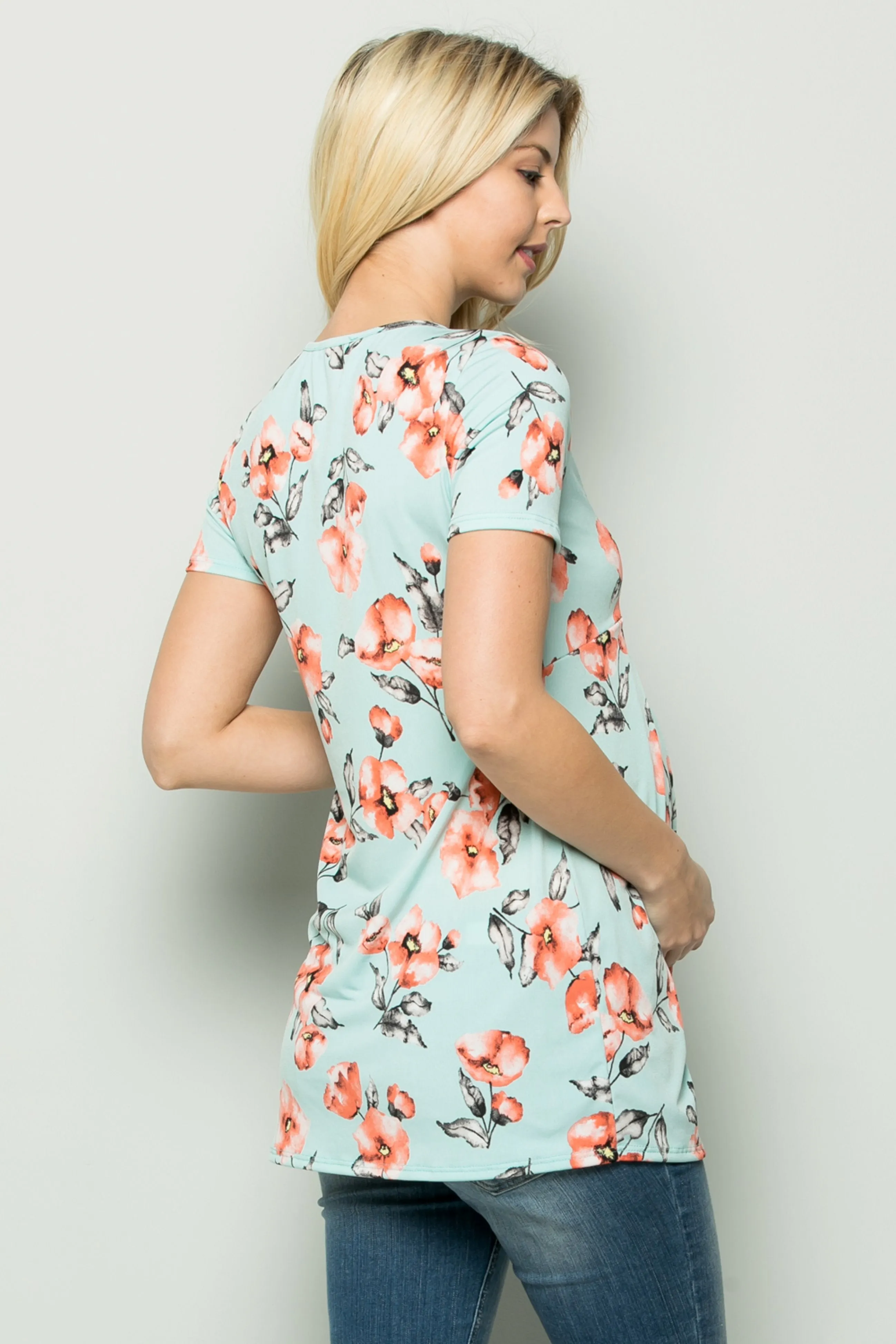 Jade Floral Pleated Top