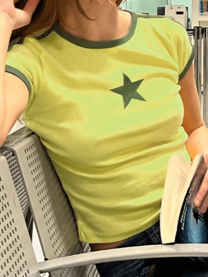 Joskaa Star Printed Ringer Crop Top