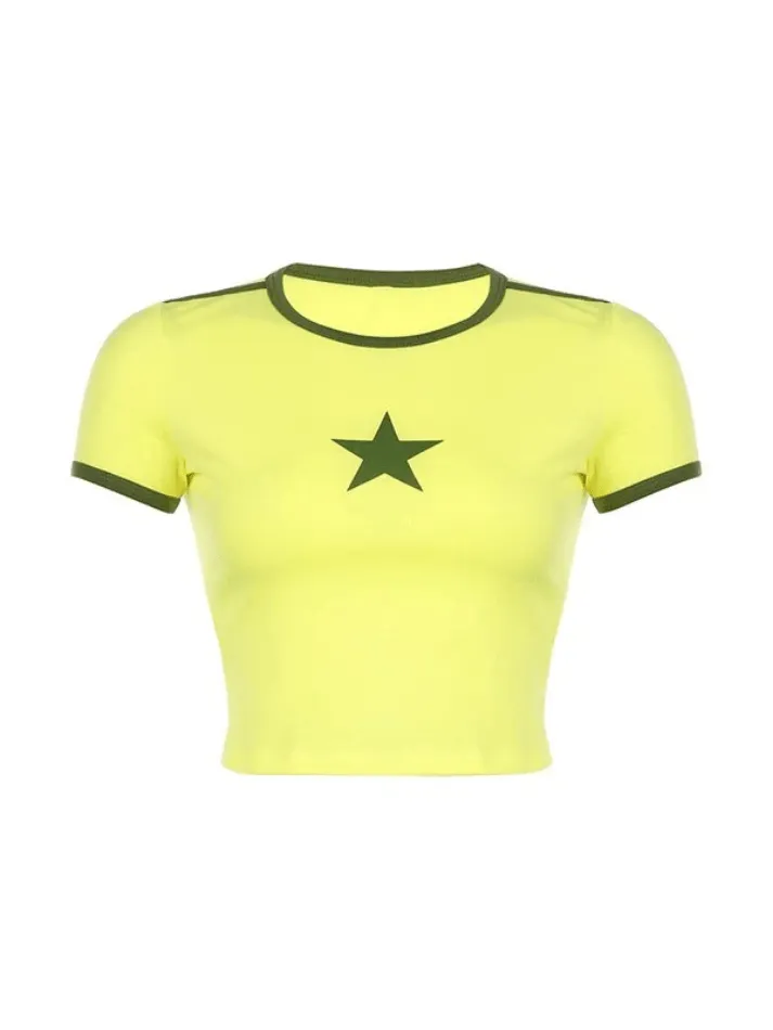 Joskaa Star Printed Ringer Crop Top