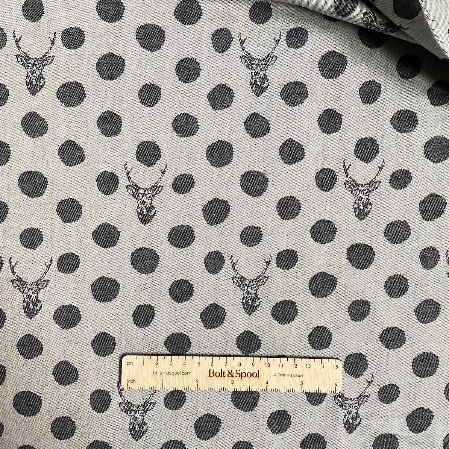 Kokka : Polka Dot Stag Cotton Jacquard - Gray / Charcoal