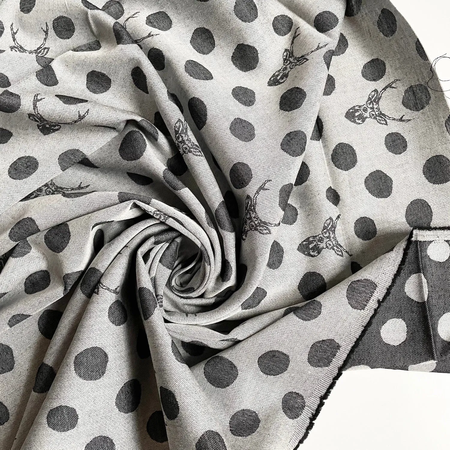 Kokka : Polka Dot Stag Cotton Jacquard - Gray / Charcoal