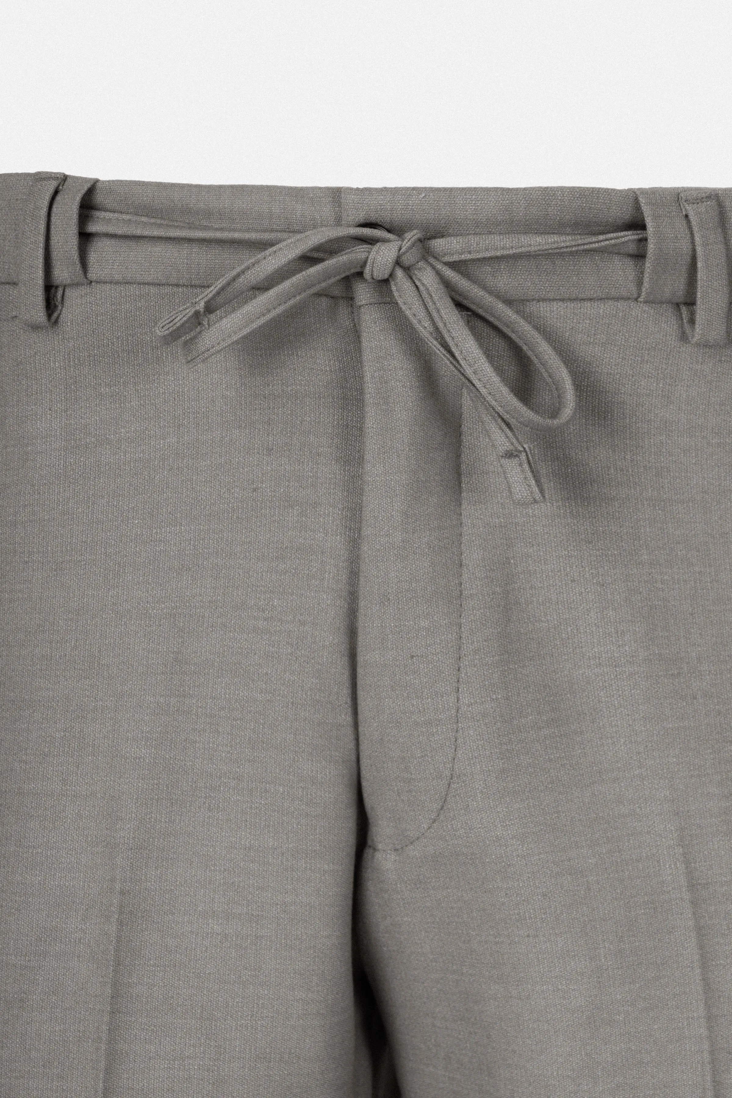 Laced-Up Flat front Dark Gray Chino smart casual pants