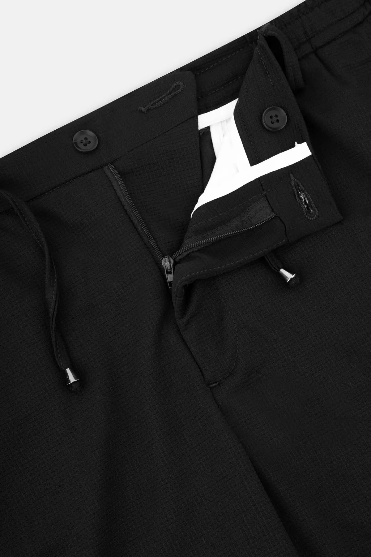 Laced-Up Patterned Black smart casual pants
