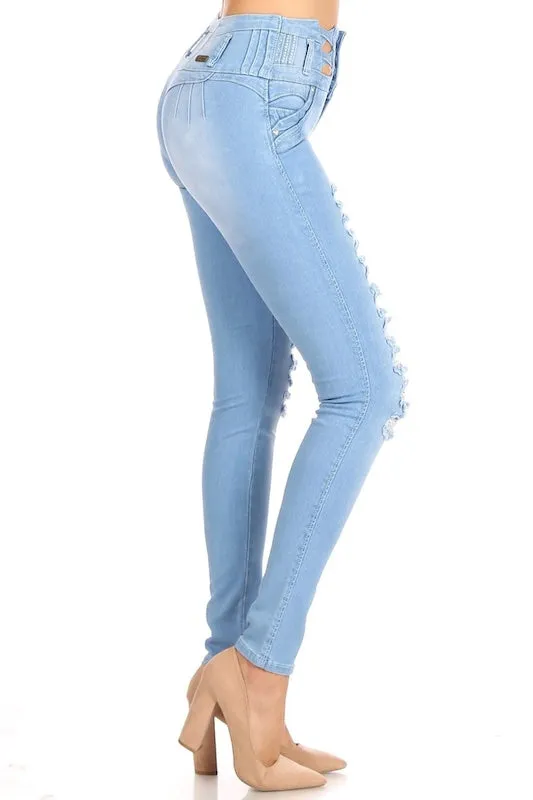 Liana High Waist Distressed Cut Open Jeans W/ No Pockets