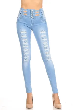 Liana High Waist Distressed Cut Open Jeans W/ No Pockets
