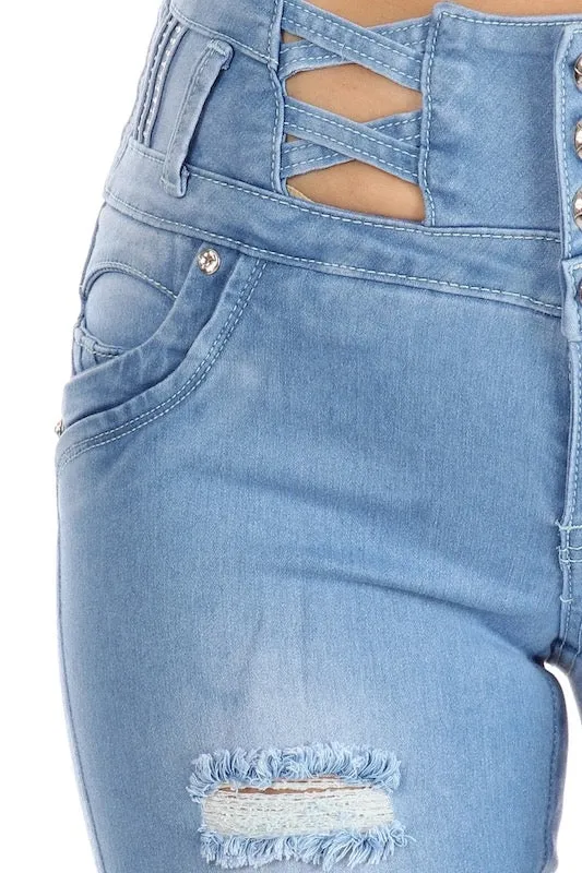Liana High Waist Distressed Cut Open Jeans W/ No Pockets