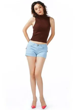 Light Blue Upturned Hem Shorts
