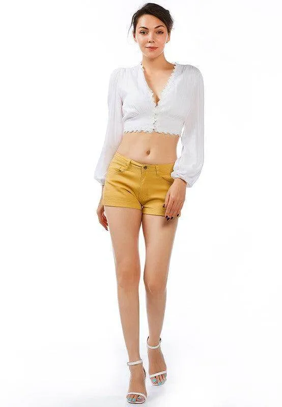 Light Blue Upturned Hem Shorts