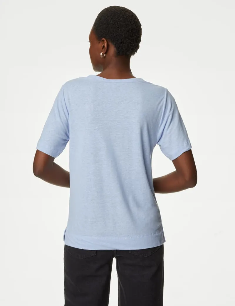 Linen Blend Crew Neck Top