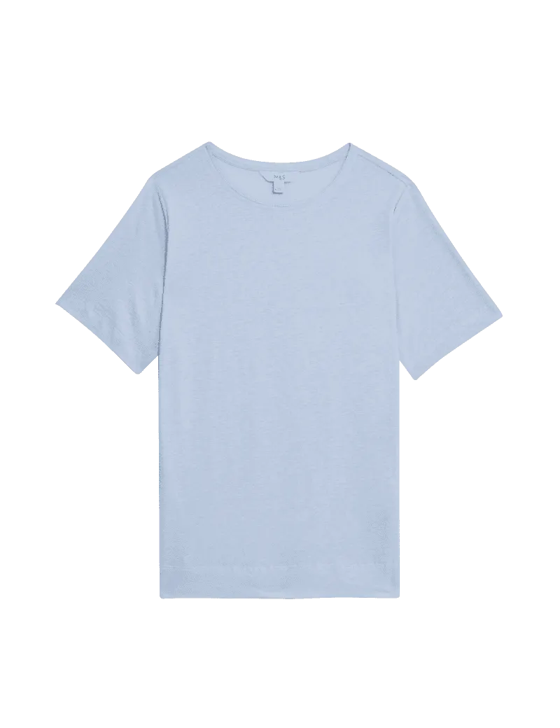 Linen Blend Crew Neck Top