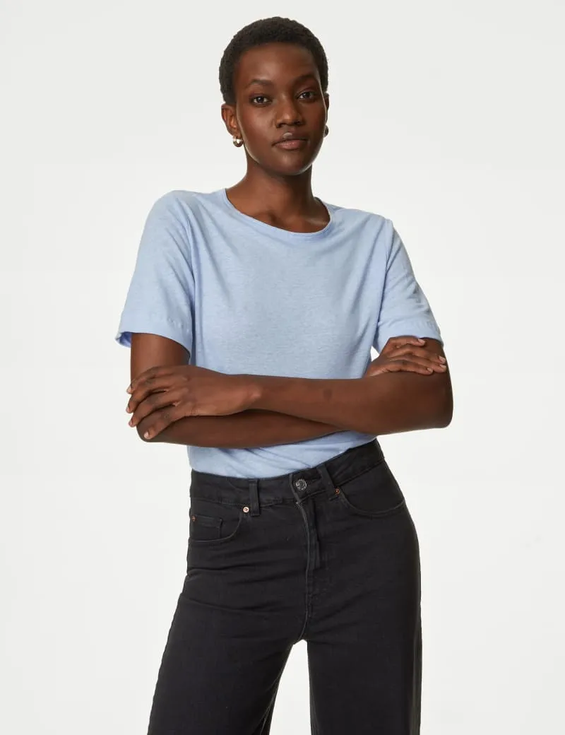 Linen Blend Crew Neck Top