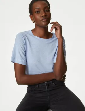 Linen Blend Crew Neck Top