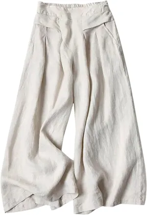 Linen Pants for Women 2025 Wide Leg High Waist Summer Beach Trousers Lightweight Plus Size Straight Slim Fit Lounge Pants