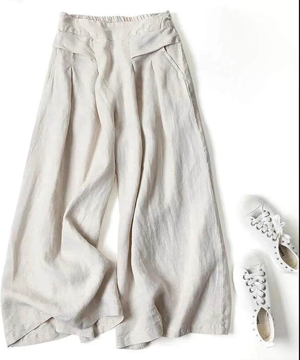 Linen Pants for Women 2025 Wide Leg High Waist Summer Beach Trousers Lightweight Plus Size Straight Slim Fit Lounge Pants