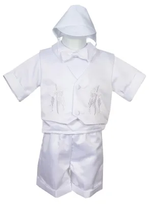 Little Boys White 4 pc Embroidered Vest Hat Baptism Outfit 2-4T