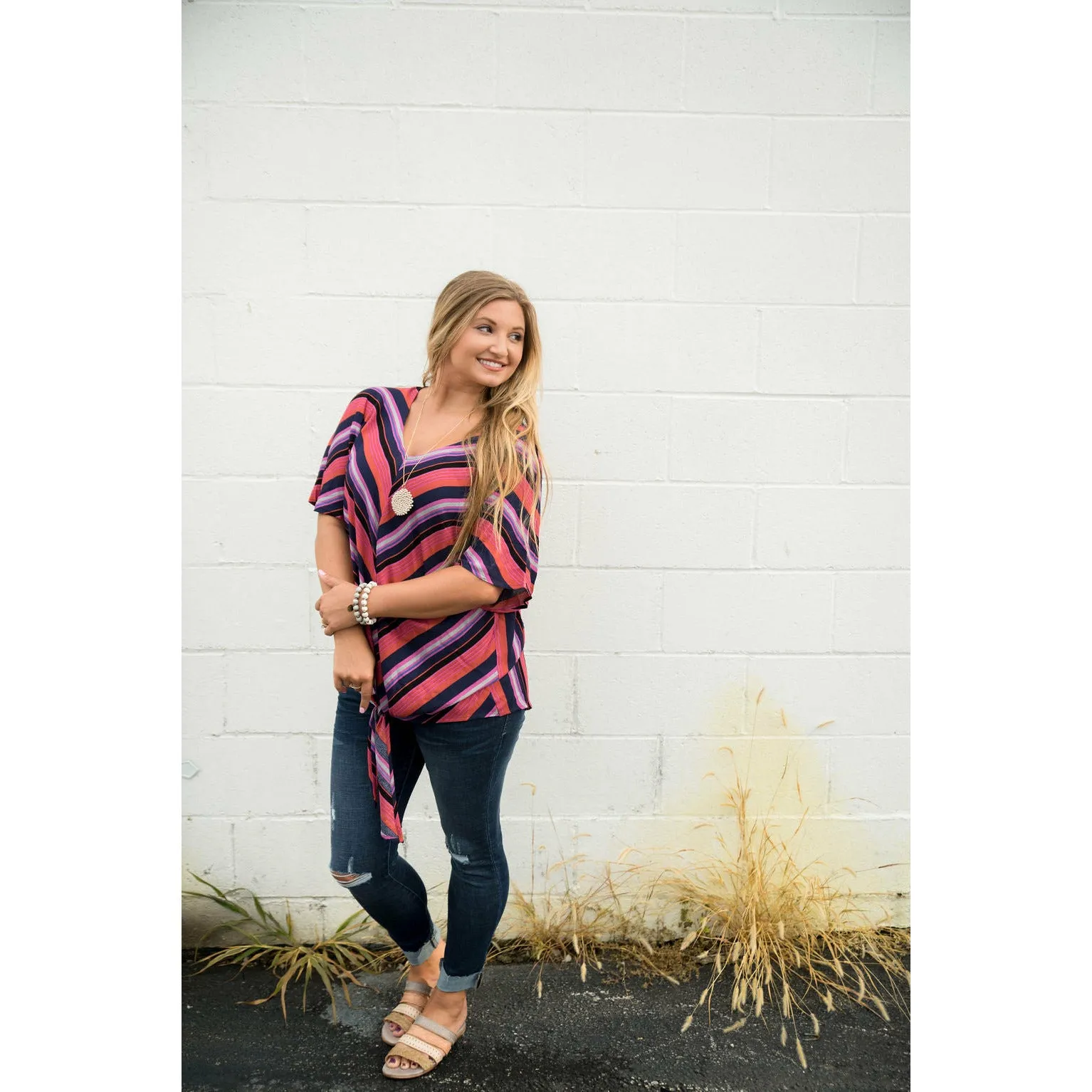 Magenta Tie Front Blouse